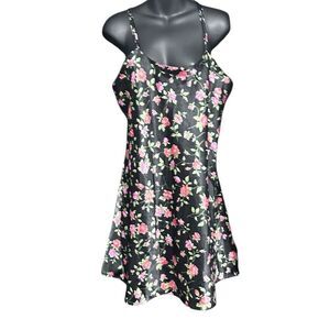 Beautiful Rare Vintage Intimate Moods‎ Satin Night Womens Slip Chemise Black AND